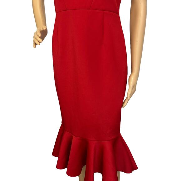 NWT Express Strapless Dress Red Bodycon Scuba Mermaid Ruffle Hem Size 6 - Picture 9 of 12